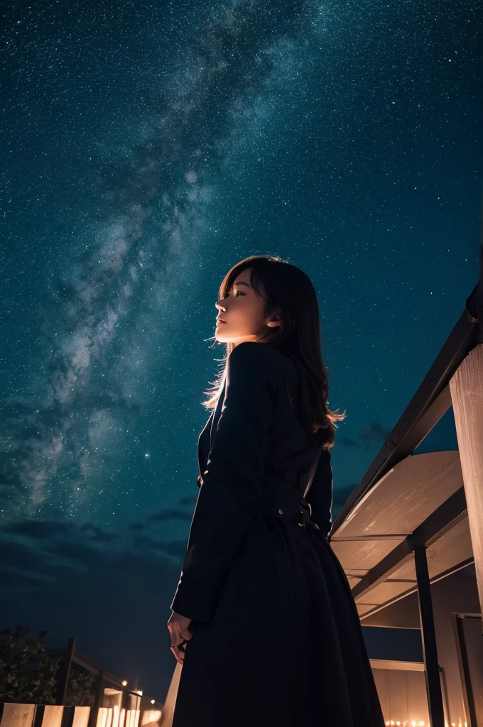 Beautiful night sky and a woman
