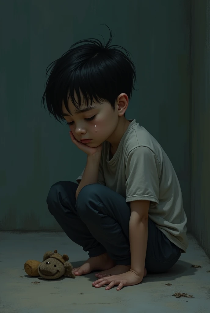 A boy sad and alone