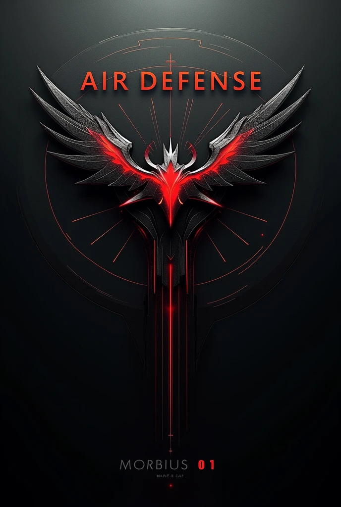 design:
Parche's Fund: A background in dark tones (black and gray) to reflect the atmosphere of a night battlefield, similar to the atmosphere of Morbius.
Central Element: A stylized emblem of a bat with outstretched wings, symbolizing constant vigilance and the ability to "hunt" air threats, Inspired by the character of Morbius.
Secondary Details: Incorporating elements of technology and precision, such as fine lines or graphics representing radar or defense systems, alluding to the high technology and precision required for air defense.
Text: On top, the text “AIR DEFENSE” in large letters and at the bottom, "Morbius 01” in smaller letters, both in a modern and robust font style.
colors: Use a black color palette, Dark grey and dark red accents for an intense and professional touch, evoking the visual style of Morbius.