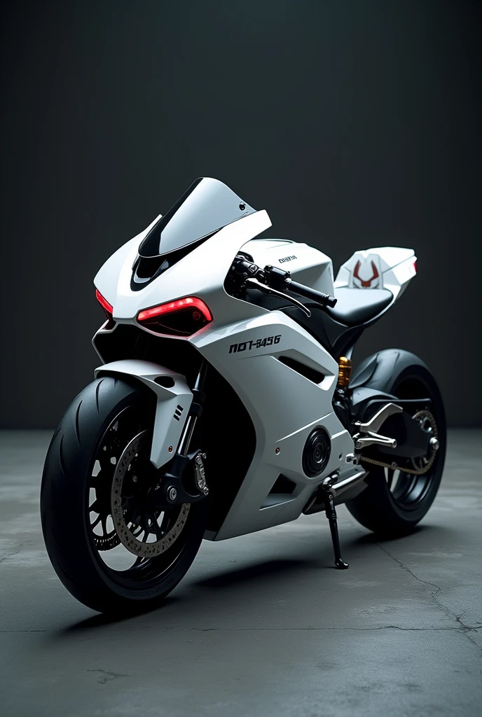 Mt 15 bike with black background and the red eay monster look and withe color of bike
