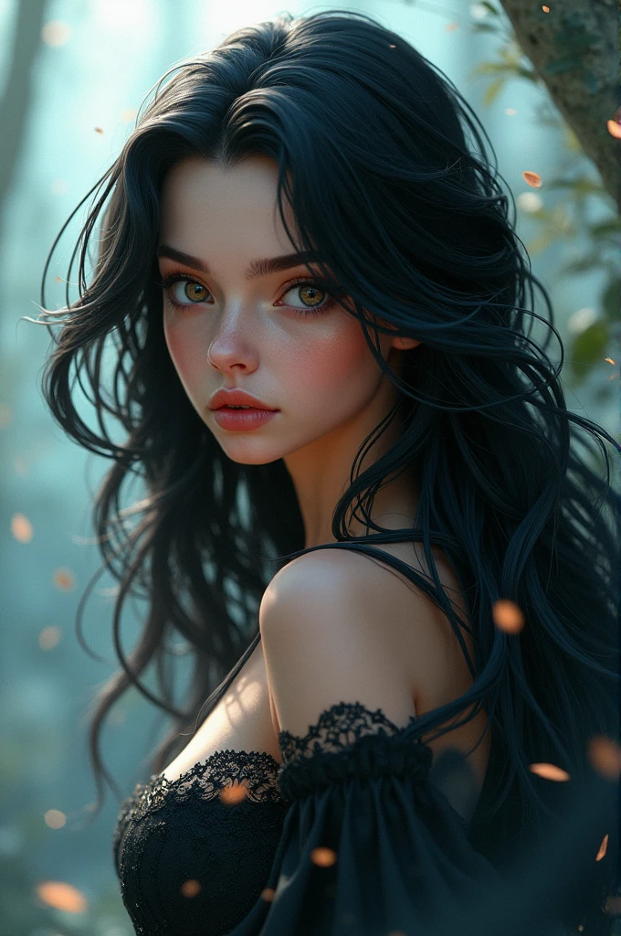 Create an animated black haired woman
