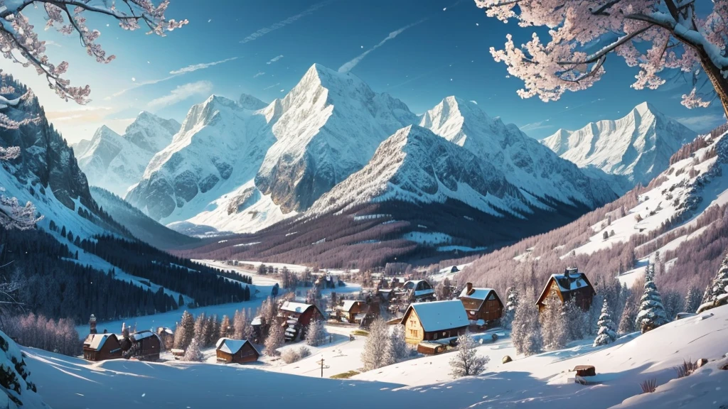 spring time, 1700, home, mountain, forest, snow on cliffs, early morning