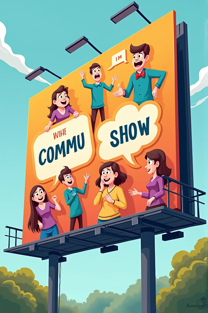 Billboard with expressions or gestures of cartoon people about effective communication 