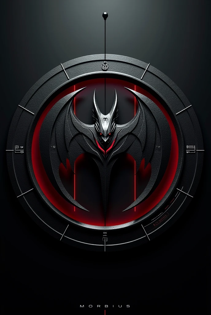 design:

Parche&#39;s Fund: A background in dark tones (black and gray) to reflect the atmosphere of a night battlefield, similar to the atmosphere of Morbius, circularly shaped.

Central Element: A stylized emblem of a bat with outstretched wings, symbolizing constant vigilance and the ability to "hunt" air threats, Inspired by the character of Morbius.

Secondary Details: Incorporating elements of technology and precision, such as fine lines or graphics representing radar or defense systems, alluding to the high technology and precision required for air defense.

Text: On top, the text “AIR DEFENSE” in large letters and at the bottom, "Morbius 01” in smaller letters, both in a modern and robust font style.

colors: Use a black color palette, Dark grey and dark red accents for an intense and professional touch, evoking the visual style of Morbius.
