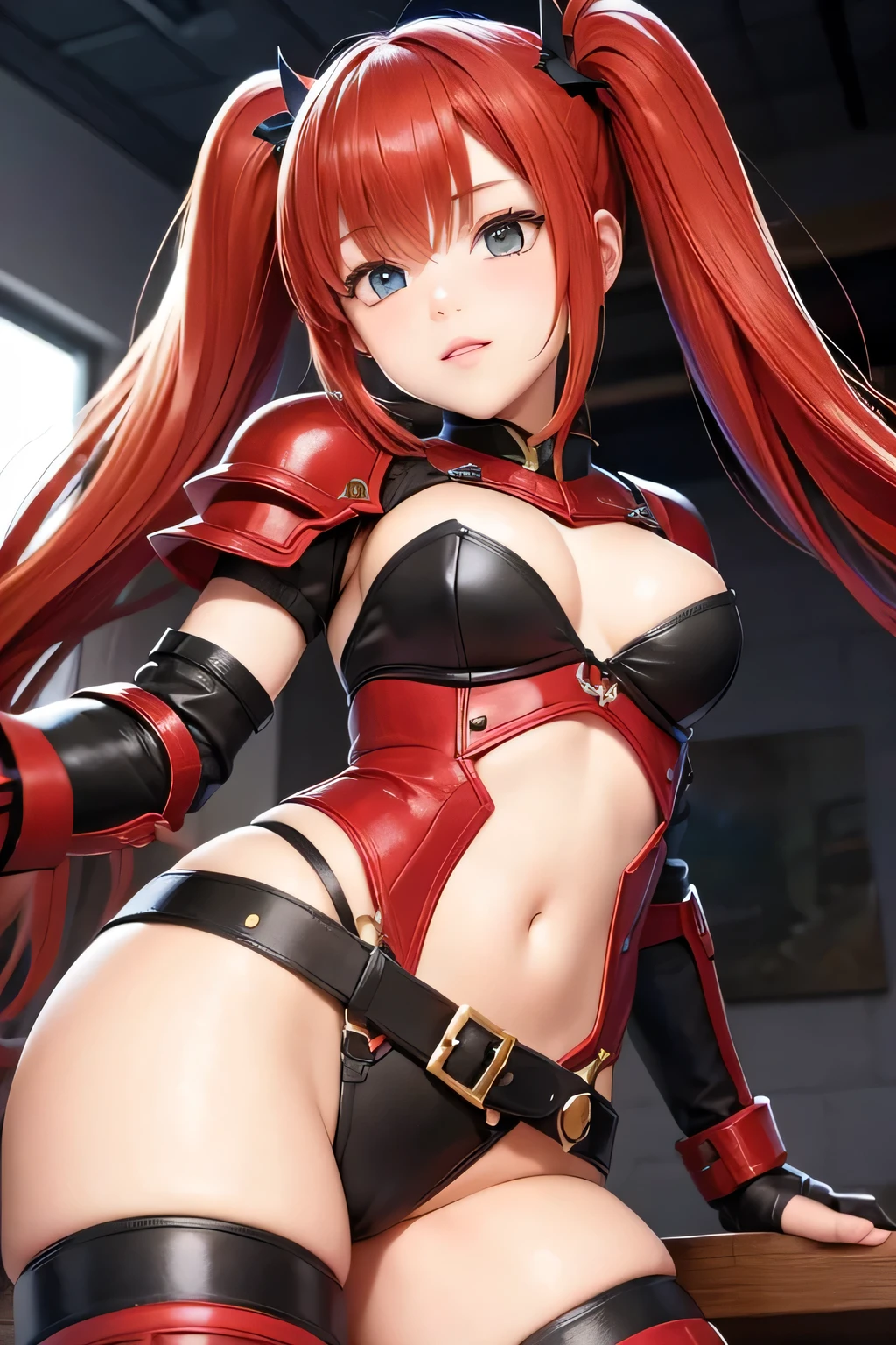 Young Girl,armor,Red Hair,Twin tails,sexy,