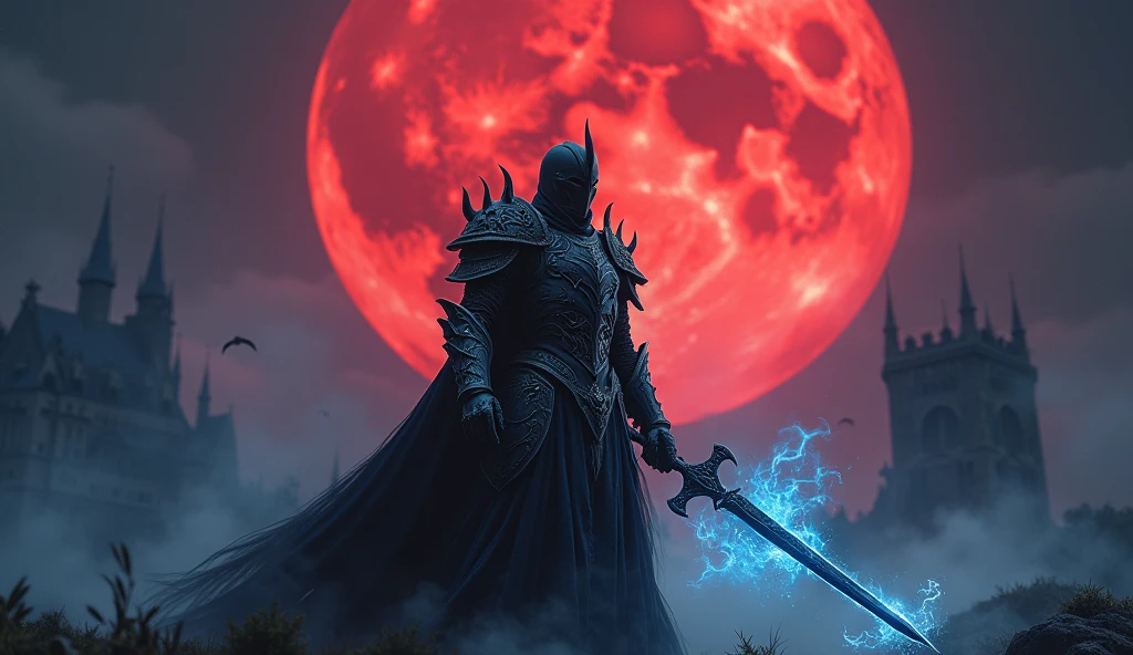 8k、 big red moon ,Equipped with dark knight armor and sword ,zoom up(number々の賞を受賞したmasterpiece、Incredible detail、Texture、Maximum details),blue flame candle, (summoning magic),(The moonlight at night is beautiful), (Demon King's Castle),(dark organization)arafed image of a group of people in a church with candles,lit candle, dark cinematic concept art, elegant cinematic fantasy art, photorealistic dark concept art, by Beeple, dark robes, wojtek fus, gothic epic library concept, gothic epic library, epic cinematic concept art, dark concept art, Beeple and mike winkelmann, symmetrical epic fantasy art, High resolution, masterpiece, Highest quality, Intricate details, Very detailed, Clear focus, practical skin texture, texture, Shot with Canon, 85mm, Shallow and deep, Kodak Vision Color, Exactly, Very detailed, photograph_\(Extremist\), photographpractical, practical, Post-processing, Maximum details, Roughness, Real Life, Extremist practical, Photorealism, photographgraphy, 8K Ultra HD, photographgraphy