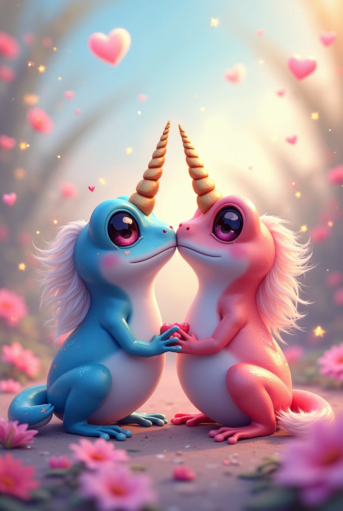 Unicorn frogs kissing like an anime kawaii type twitch emote in love