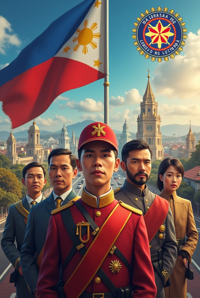Make a photorelism about National Heroes Day in the Philippines, include some National Heoresfrom the philippines and put a logo of Dalubhasaan ng Lungsod ng Lucena on the top right of the photo
