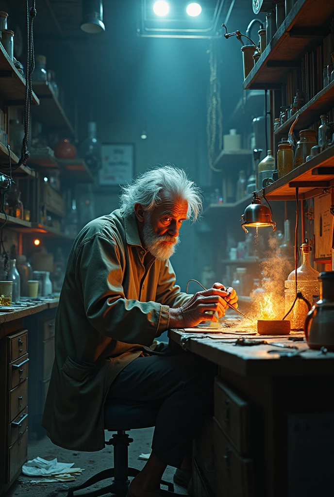 old crazy scientist learning