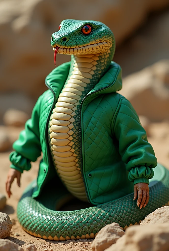 a (Rattlesnake) wearing a green coat