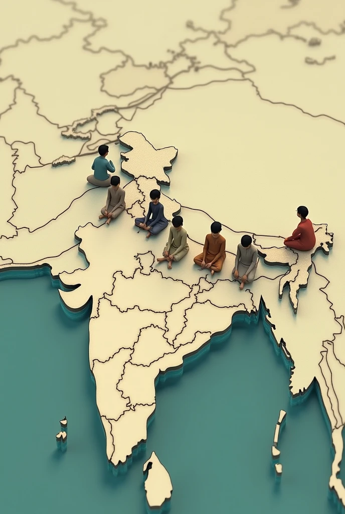 Bangladeshi people sitting on map of all indian border with silent mode animation