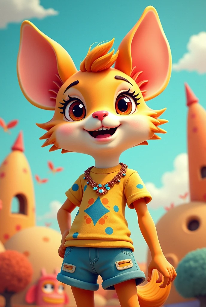 Make a cartoon Caracter wearing shirt and necklace
