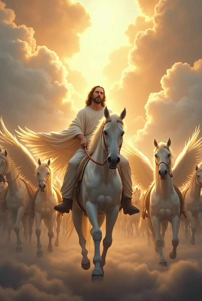 Jesus Christ ride on white horse with all army angels from sky
