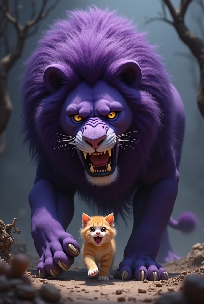 Purple lion stealing yellow cat