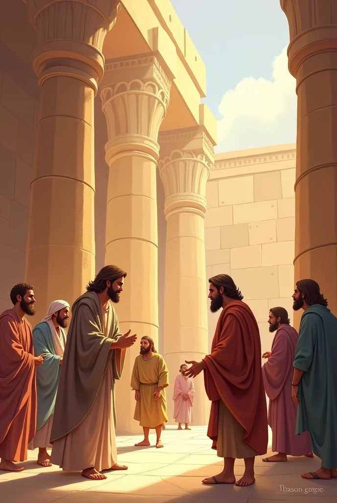 I need to print each character on a sheet of paper, each one the story of Peter and John who went up to pray at the temple and healed the lame man., for children 