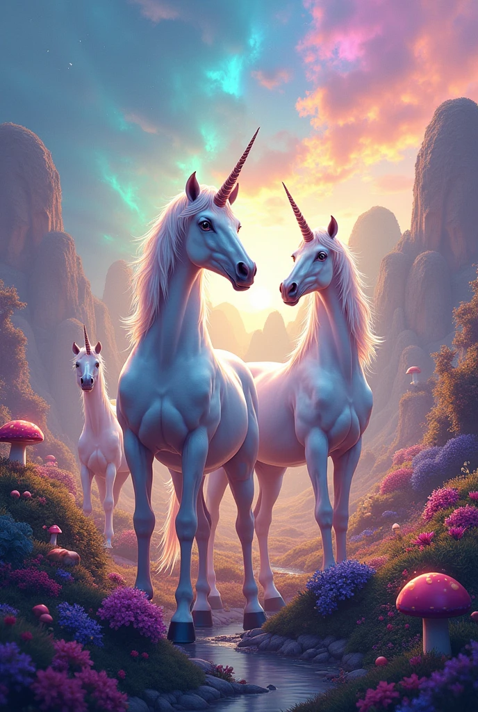 Unicorns in a very colorful place
