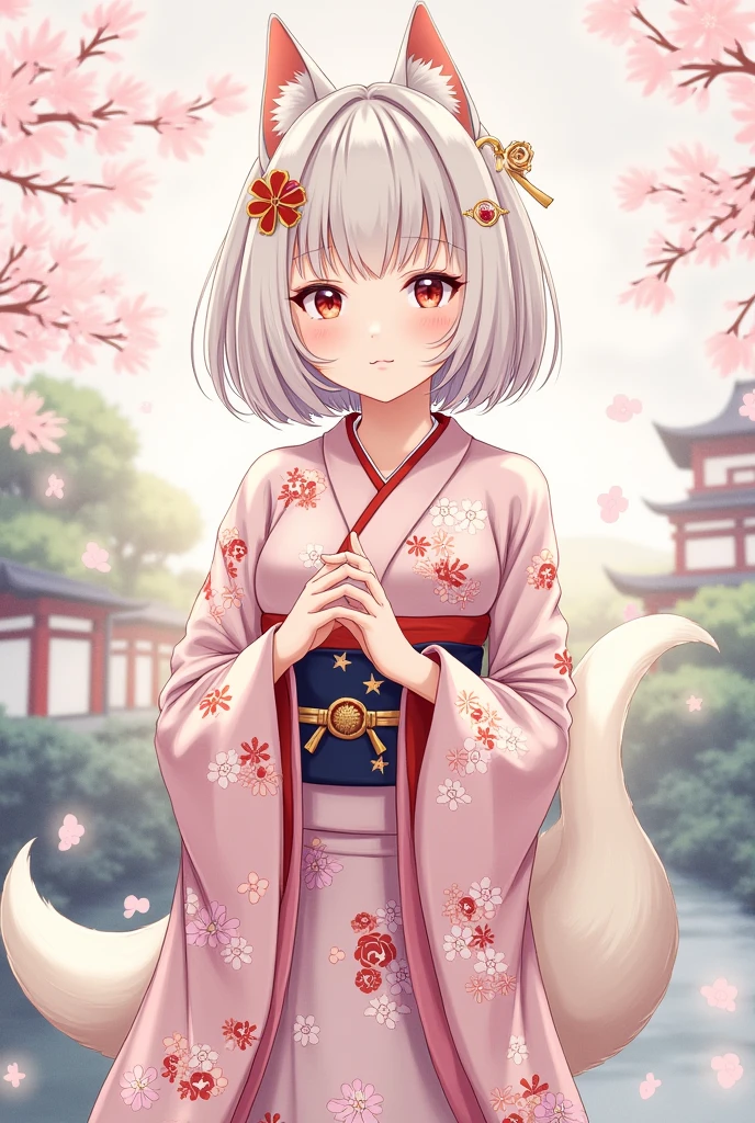 Short Bob、Animal ears、kimono、whole body