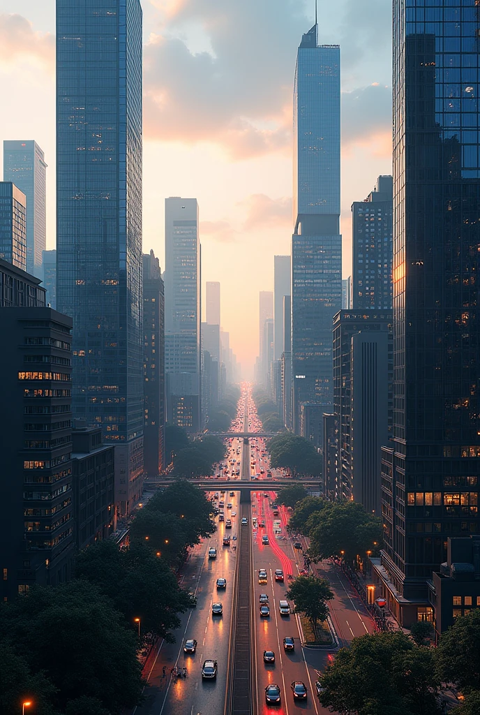 Create a horizontal image of a city