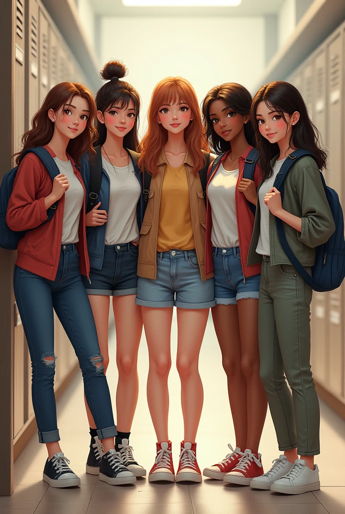 5 girl senior highschool students 