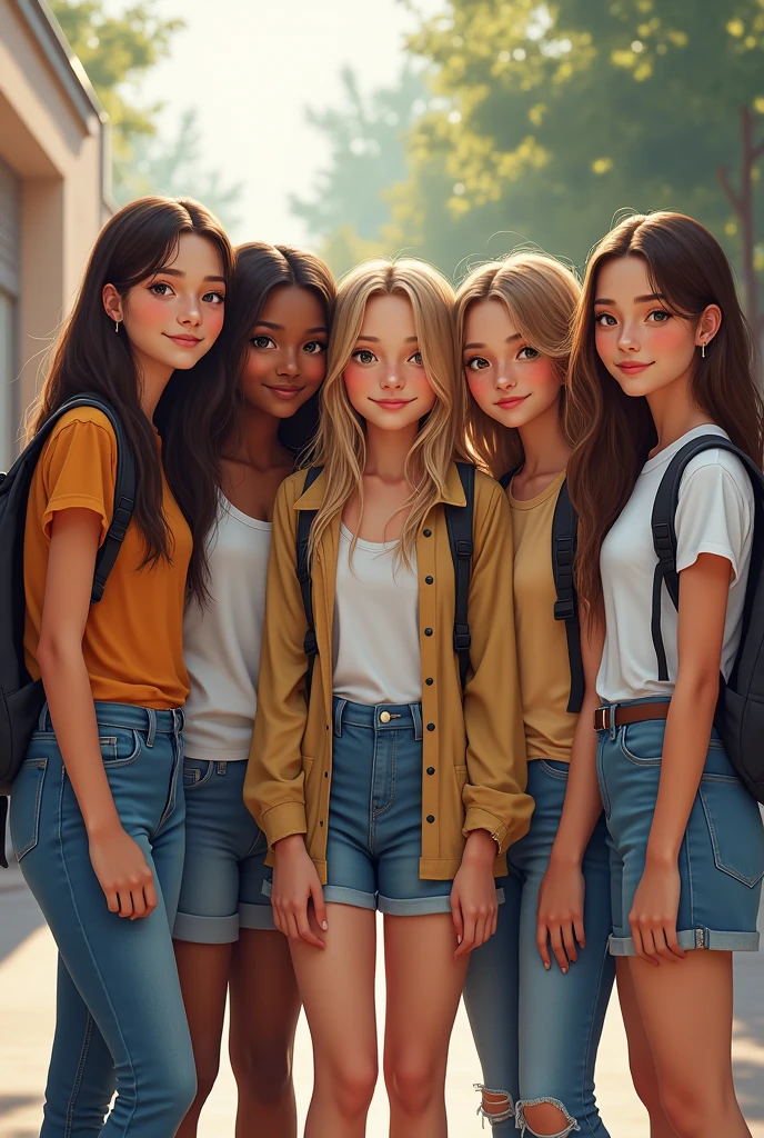 5 girl senior highschool students