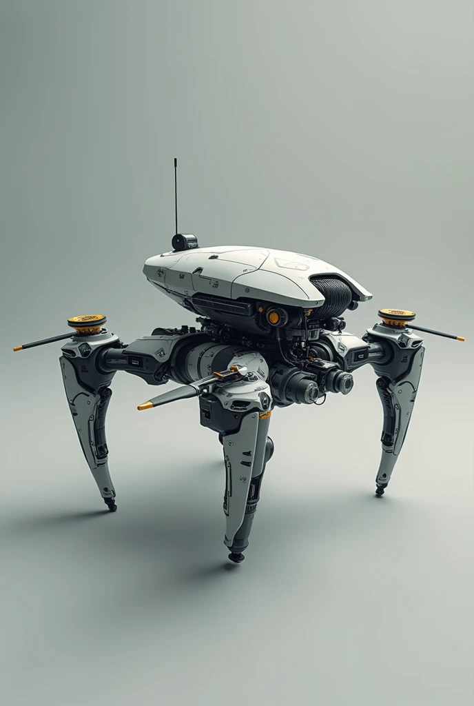 Create a flying drone with a brush on one side and a sprayer on the other ,realist