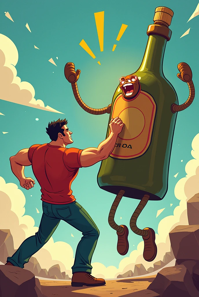 Beat botal with man cartoon 