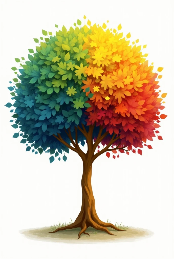 A tree of inclusion, where its leaves are colored green, yellow, red and blue and its stem is golden, The background of the image must be white and square. The image has to do with autism and ADHD.