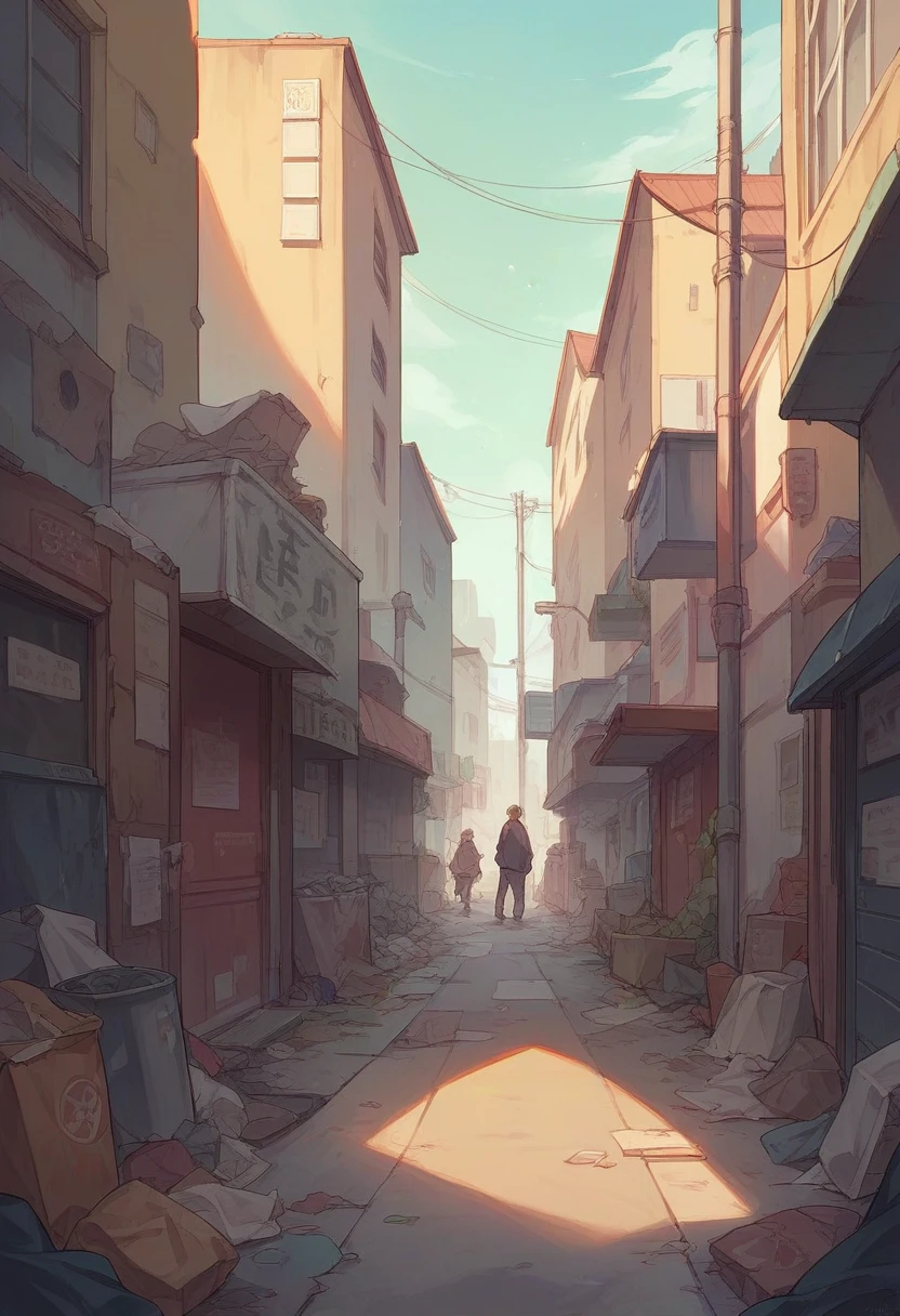 Trash-filled slum shacks scattered in the shape of a human brain, desolation 