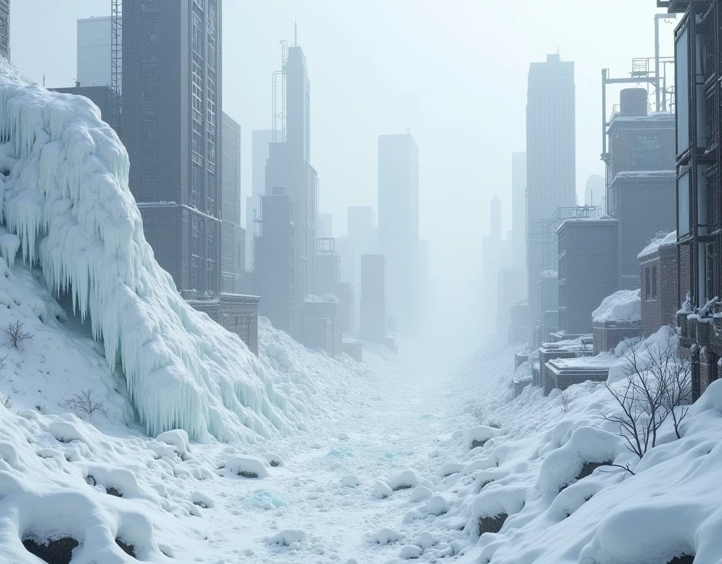 Snow Scene、avalanche、A city destroyed by snow、
