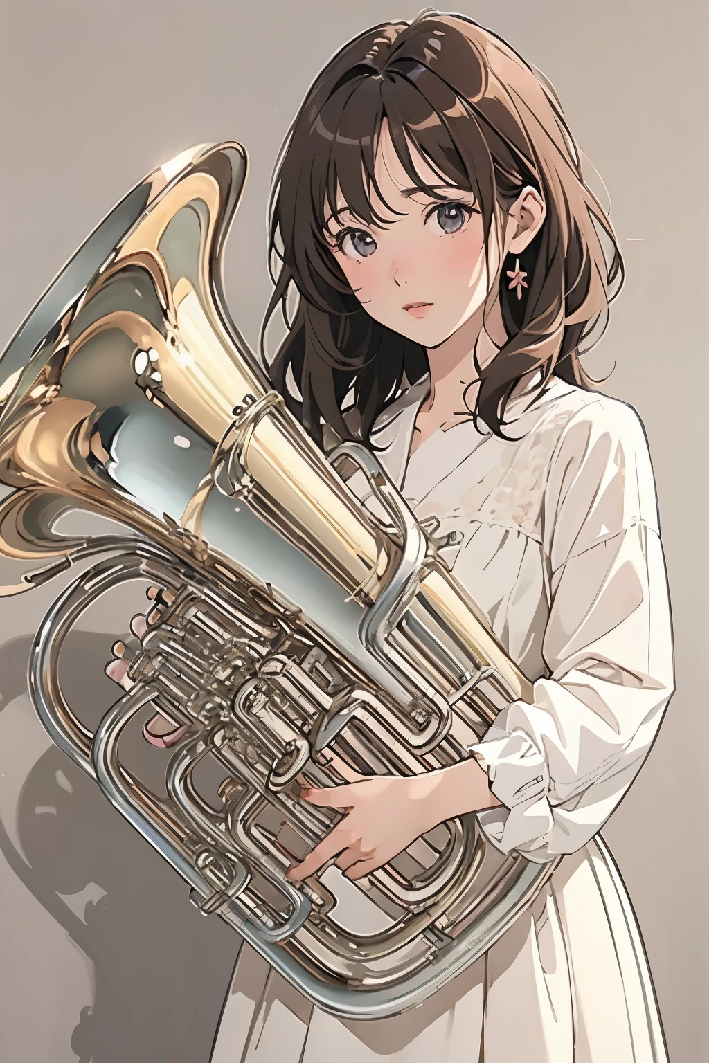 (masterpiece, Highest quality:1.2), (One Girl), I have a euphonium, alone, (Draw the Euphonium Shape Accurately:1.4)、Standing、(From the left diagonal front)、Anime Art、4K、8k、wallpaper、