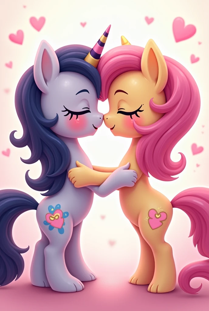 Male and female pony kissing in love, kawaii anime, more in love with their son, gatipony