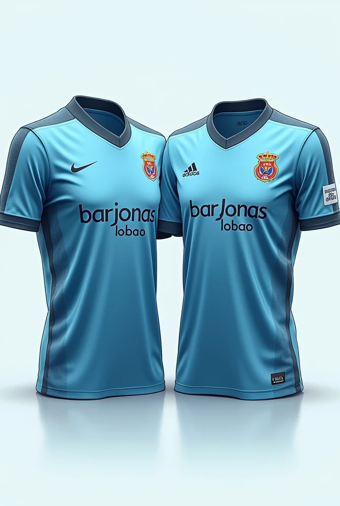 Create an illustration of two shirts!
Note it needs to be the same shirt!
Shirt Front:
Farbe principal: sea blue, with a stylish and modern tone, but without exaggeration.
On the chest, centralized: "Barjonas Lobao" in a sporty and elegant font.
details adicionais: perhaps some subtle lines or patterns in lighter or darker shades of blue to give a dynamic look.
Back of the Shirt:
Farbe: same blue as the front.
Shirt number: centralized entre os ombros, in a large, clear font.
Below the number, the team's brand or logo if desired.
detail: must be the same color and style as the front to maintain uniformity.
sleeveless:
Write "Educa +" in a smaller, clearer font.
The color can be a darker blue or a neutral tone to make the text stand out without overdoing it..
