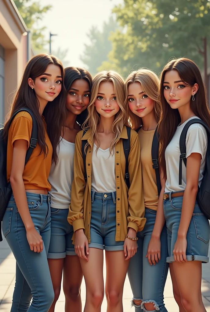 5 girl senior highschool students 