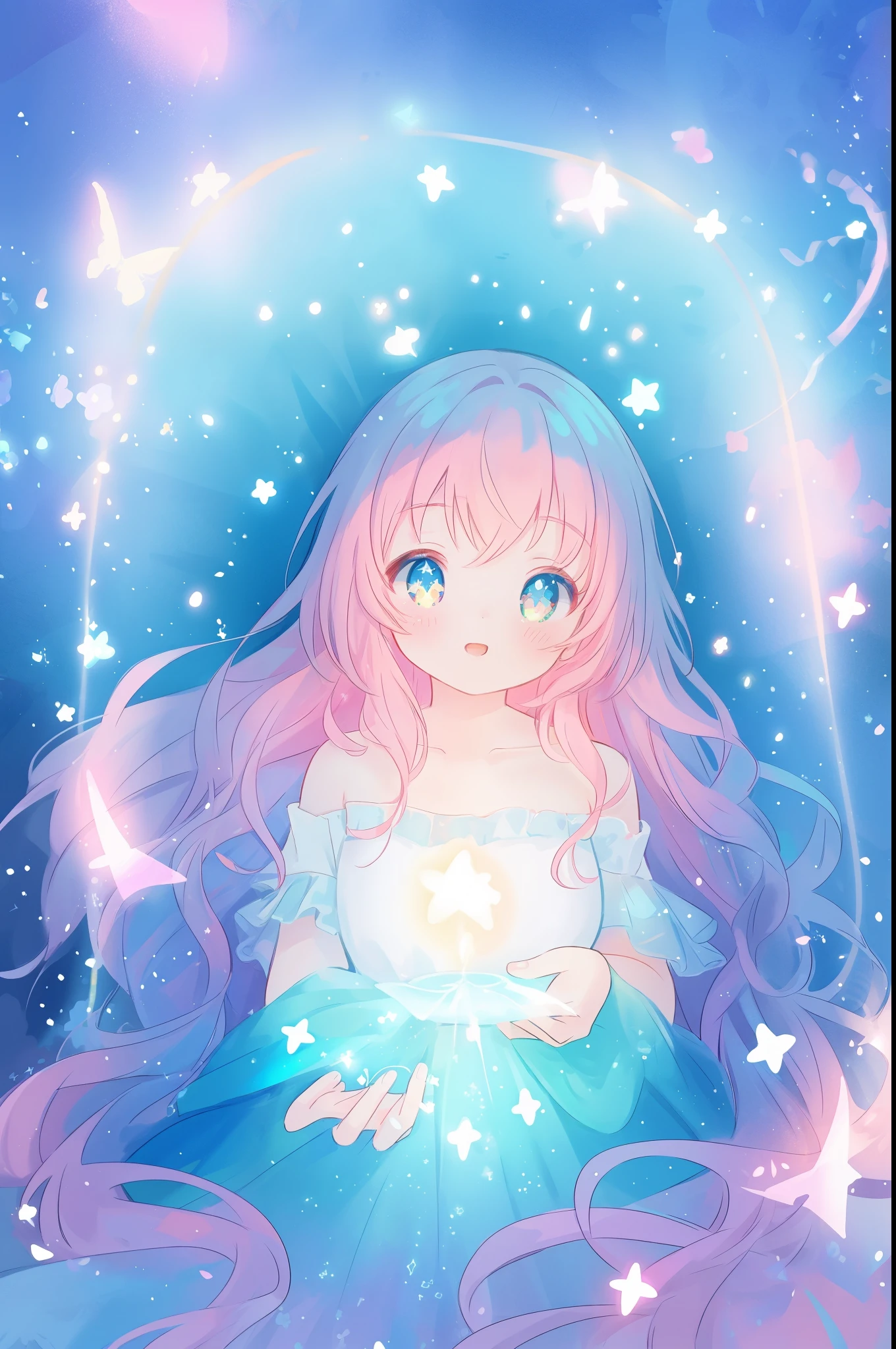 beautiful anime girl in flowing layered ballgown, vibrant pastel colors, (colorful), magical lights, magical flowers, flowers, glowing lights, red pink long wavy hair, sparkling lines of light, inspired by Glen Keane, inspired by Lois van Baarle, disney art style, by Lois van Baarle, glowing aura around her, by Glen Keane, jen bartel, glowing lights! digital painting, flowing glowing hair, glowing flowing hair, beautiful digital illustration, fantasia background, whimsical, magical, fantasy, beautiful face, ((masterpiece, best quality)), intricate details, highly detailed, sharp focus, 8k resolution, sparkling detailed eyes, liquid watercolor