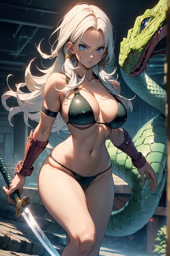 (Highest quality,4K,High resolution,masterpiece:1.2), (Ultra-detailed), (Slender beauty)(Age 27)(Holding a sword:1.3) (Dynamic Art), (looking at the camera) (Dragon Ball Z setting), (The whole body is visible)(Vision:1.8), (Realist,photoRealist,photo-Realist:1.37), (High resolution,High resolution), (Portraiture), (Vibrant colors), (Long legs), (A noticeably elongated face), (Wide range) (Hermosos Fine grain), (Beautifully detailed lips), (Highly detailed eyes and face), , Bright eyes Dynamic angles and postures, Sweatびっしょり, Sweat, (Long eyelashes), (Sharp focus), (Physically Based Rendering), (8 heads,Beautiful female warrior), (Mature Woman) (Leg spread), (intense), (expression of intense desire), (Motion Blur), (elegant), (Slim figure:1.3), (Inspired by anime), (Bright light), (Cinema Lighting), (Contrasting colors), (Mysterious atmosphere), (Action-packed scenes), (Unique Look), (impressive), (Reveal costumes), (Exciting), (Expressive), (Interesting atmosphere), (monster:1.4) ((Highest quality)),((Very detailed)),masterpiece,Absurd,Detailed face,Beautiful Face,(Fine grain, Deep Eyes),((Dynamic pose)), (((Long white hair,Adult beauty,Inspired by Akira Toriyama))),(((Bikini Armor))),grassland,((Fighting with the Giant Snake,)),Distant view Vision
Wide shot 広角
Long shot
