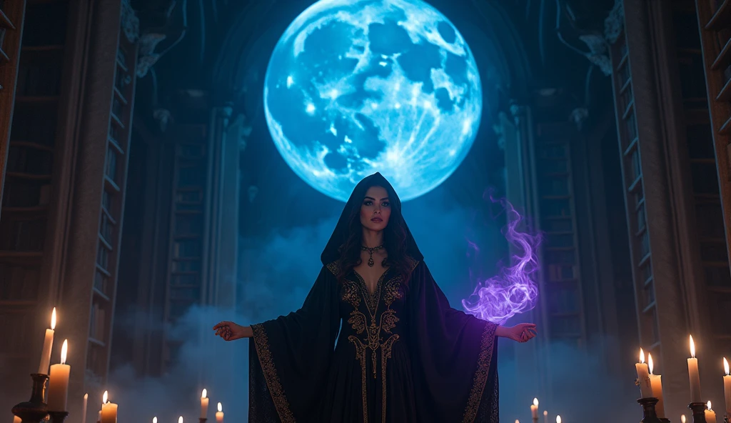 8k、 big blue moon ,glamorous woman dark knight ,zoom up(number々の賞を受賞したmasterpiece、Incredible detail、Texture、Maximum details),purple flame candle, (summoning magic),(The moonlight at night is beautiful), (Demon King's Castle),(dark organization)arafed image of a group of people in a church with candles,lit candle, dark cinematic concept art, elegant cinematic fantasy art, photorealistic dark concept art, by Beeple, dark robes, wojtek fus, gothic epic library concept, gothic epic library, epic cinematic concept art, dark concept art, Beeple and mike winkelmann, symmetrical epic fantasy art, High resolution, masterpiece, Highest quality, Intricate details, Very detailed, Clear focus, practical skin texture, texture, Shot with Canon, 85mm, Shallow and deep, Kodak Vision Color, Exactly, Very detailed, photograph_\(Extremist\), photographpractical, practical, Post-processing, Maximum details, Roughness, Real Life, Extremist practical, Photorealism, photographgraphy, 8K Ultra HD, photographgraphy