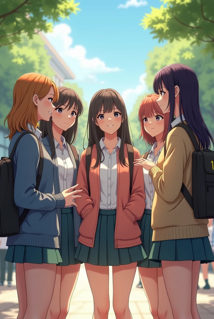 5 girl senior highschool students (all white skin)