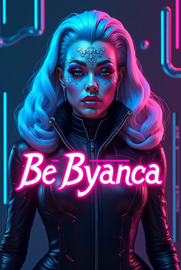 Make a Be Byanca Drag Race logo, with the theme of drag queen technology