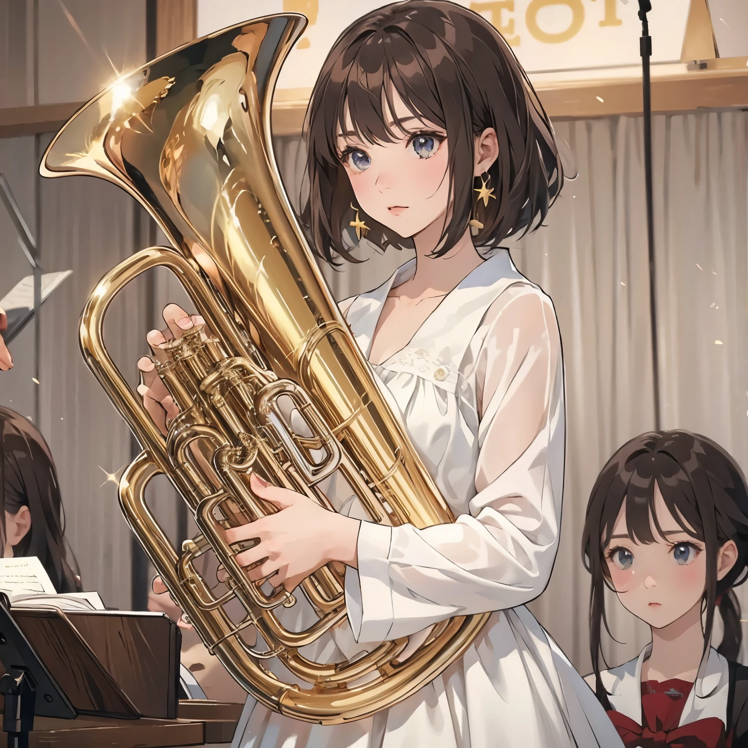 (masterpiece, Highest quality:1.2), One person, play the euphonium, alone, 