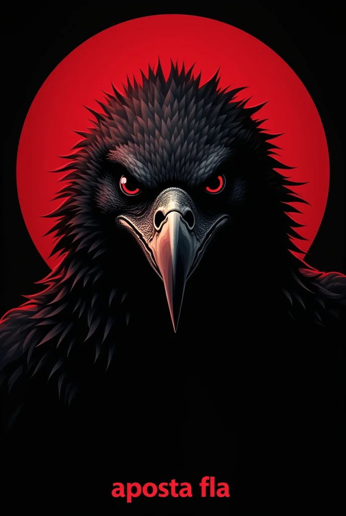 Make a vulture with only the head part in the middle of the screen with an angry face, in black and red and written at the bottom “APOSTA FLA”