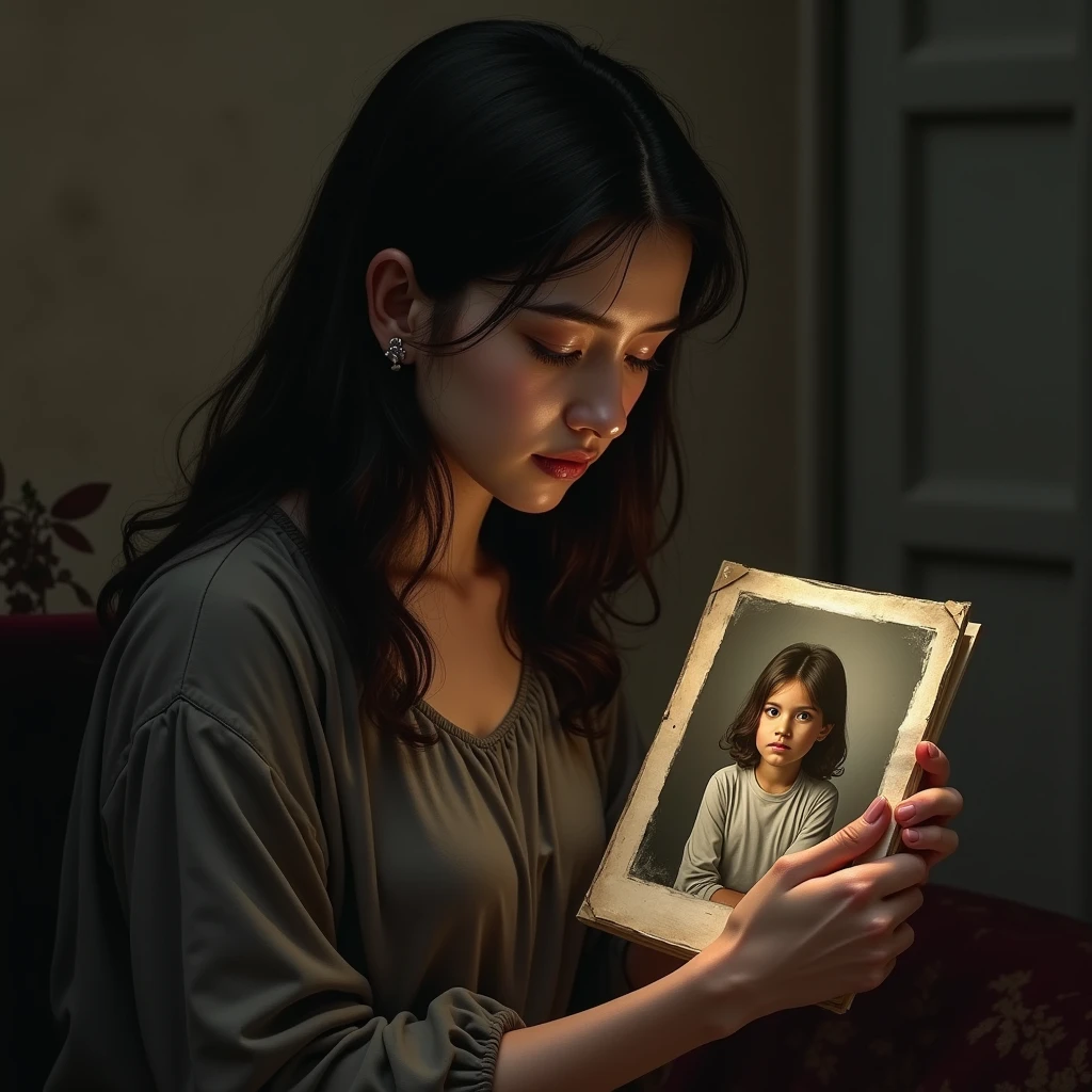 A picture of a victim's family member holding a photo of their loved one
