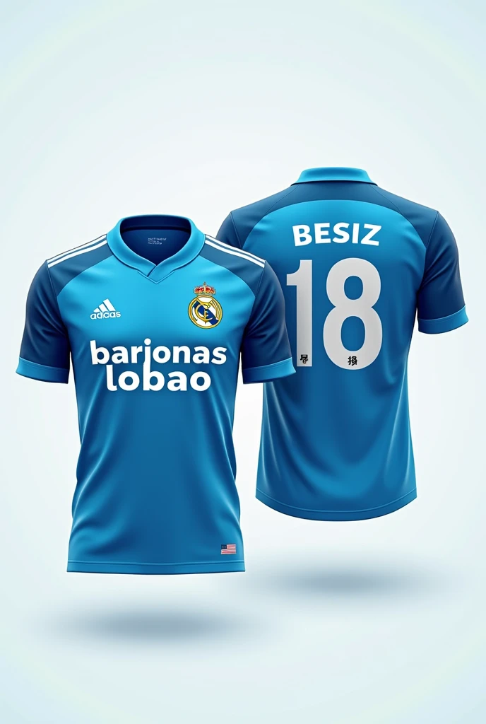 Create an illustration of two shirts!
Note it needs to be the same shirt, although, one from the back and one from the front!
Shirt Front:
Farbe principal: sea blue, with a stylish and modern tone, but without exaggeration.
On the chest, centralized: "Barjonas Lobao" in a sporty and elegant font.
details adicionais: perhaps some subtle lines or patterns in lighter or darker shades of blue to give a dynamic look.
Back of the Shirt:
Farbe: same blue as the front.
Shirt number: centralized entre os ombros, in a large, clear font.
Below the number, the team's brand or logo if desired.
detail: must be the same color and style as the front to maintain uniformity.
sleeveless:
Write "Educa +" in a smaller, clearer font.
The color can be a darker blue or a neutral tone to make the text stand out without overdoing it..