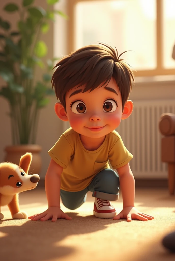 A boy acting like a dog