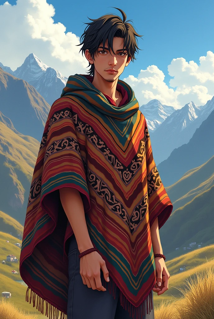 Anime character man with a poncho from Ecuador