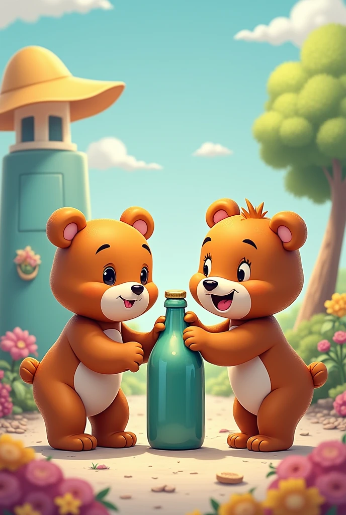 Bear botal with man cartoon