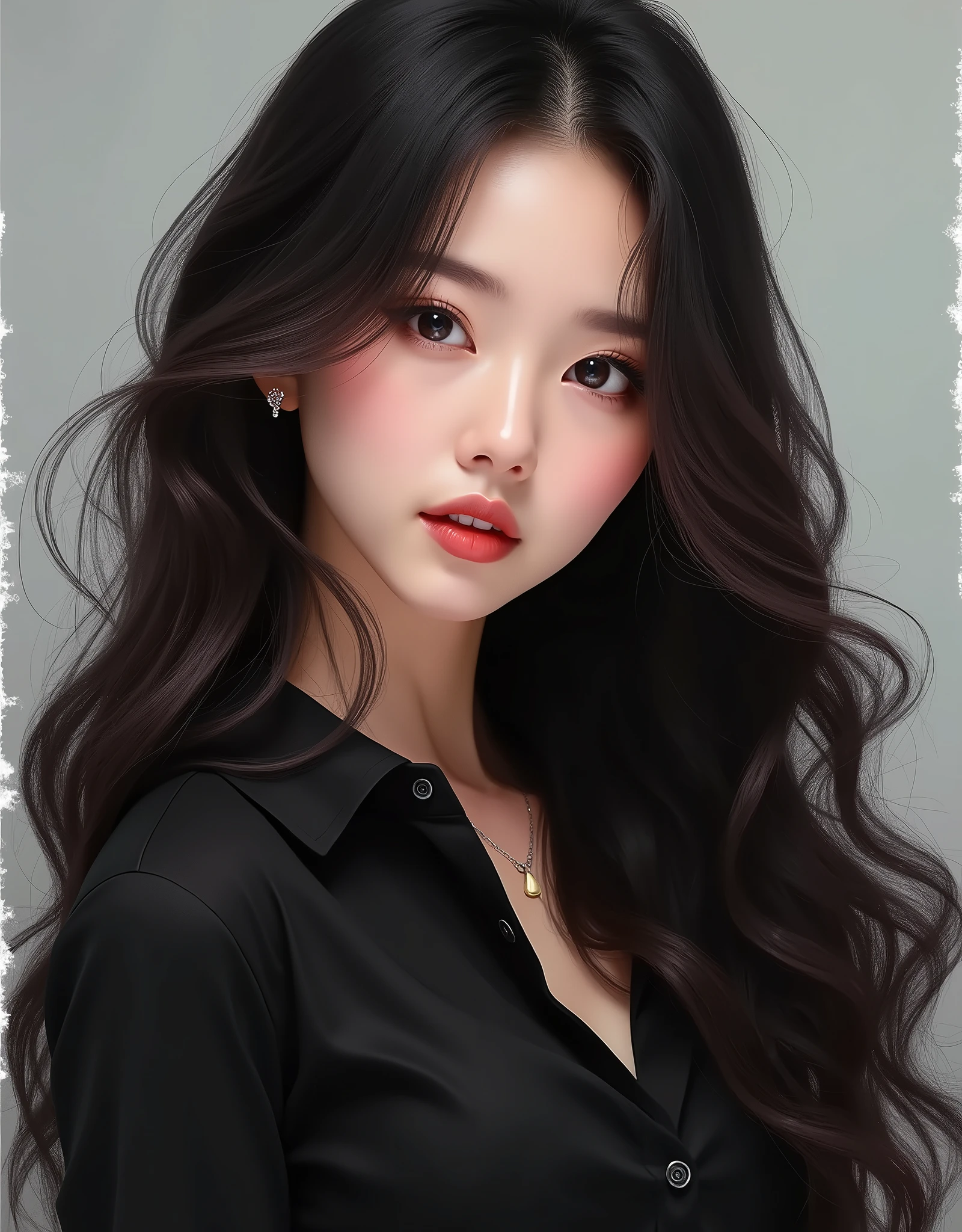 Portrait of a woman with long hair and a black shirt, Digital illustration portrait, In the art style of Bouwater, Blackpink&#39;s Joshi portrait, Digital Portrait, Digital Art Portrait, Realism art style, High-quality portraits, 🤤 Portrait of a Girl, Realistic art style, # The best digital paintings ever, #The best digital paintings ever, Shiny digital painting