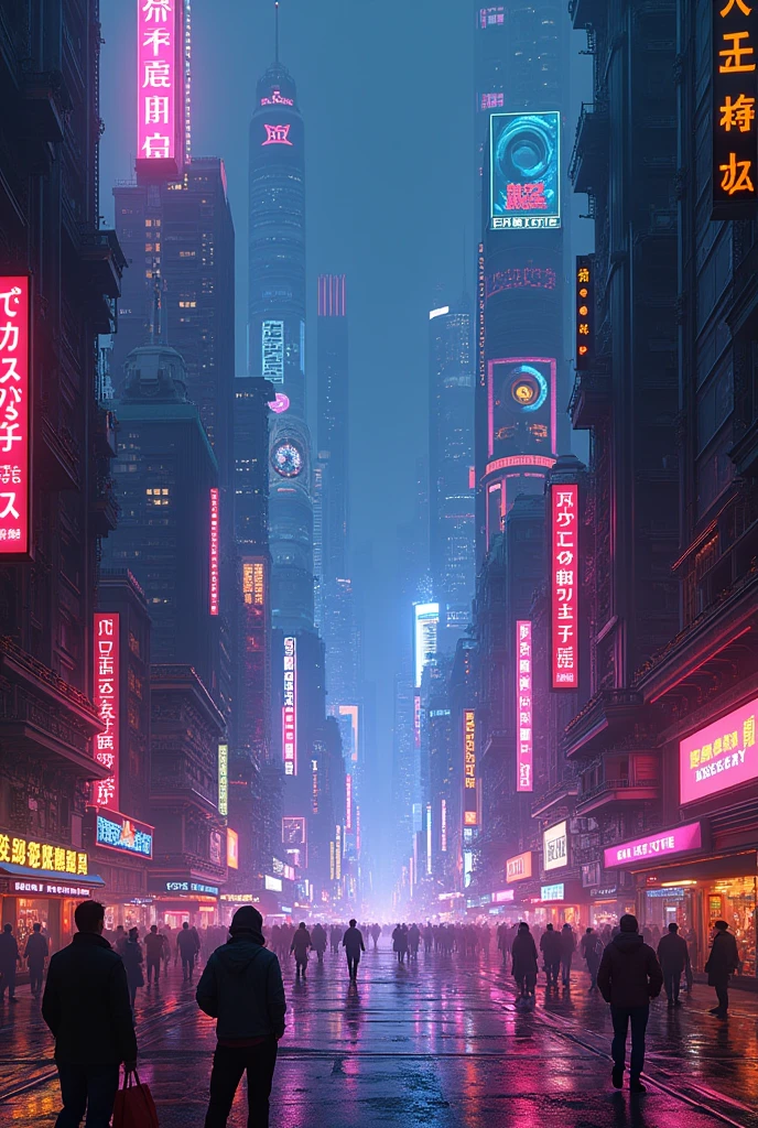 Neon streets of cyberpunk city, work of art,