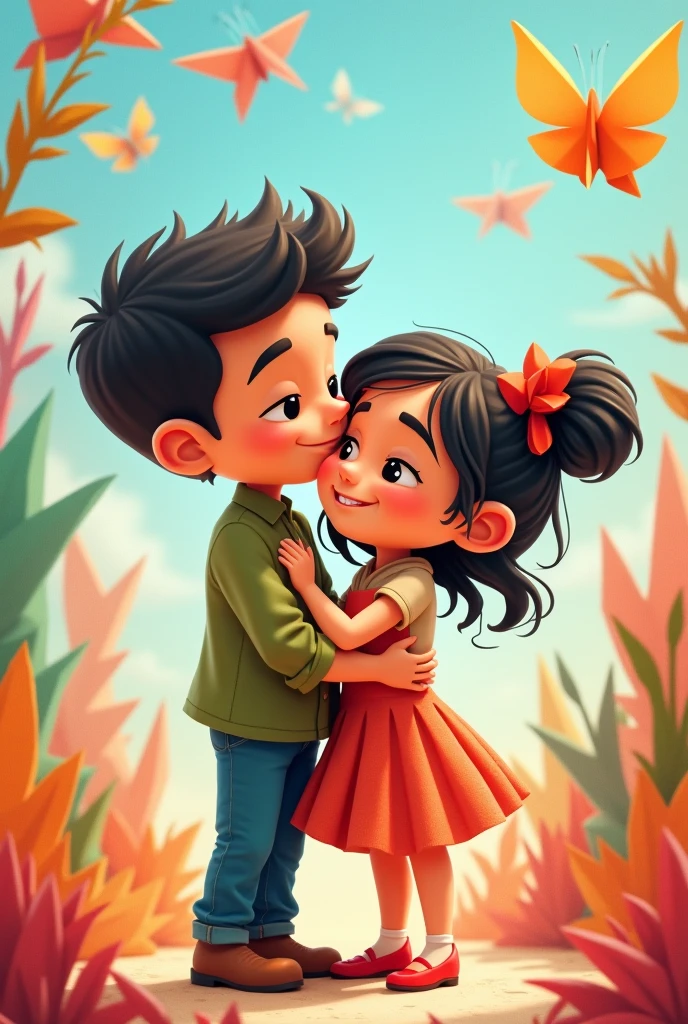 Create an image (fanart) of two cartoon characters. The two characters are from the cartoon "Paper Port". Create an image de casal de Matilde e Carlos