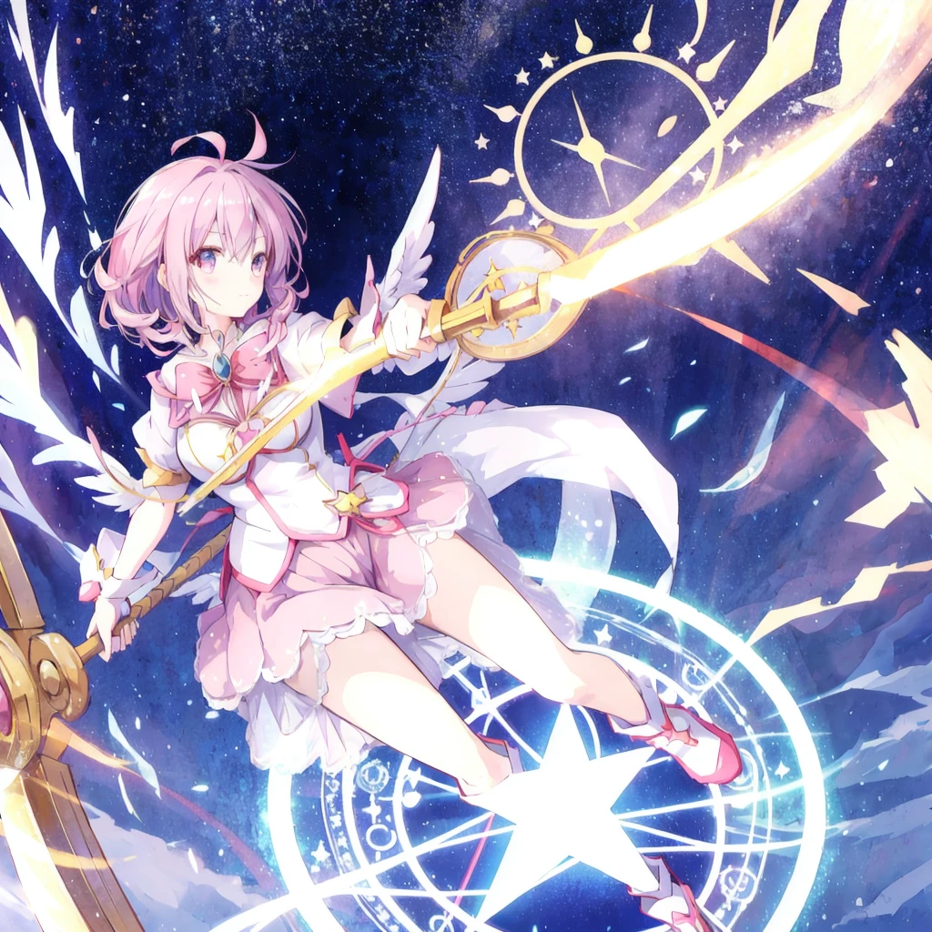 Magical girl,Large magic circle,huge hammer