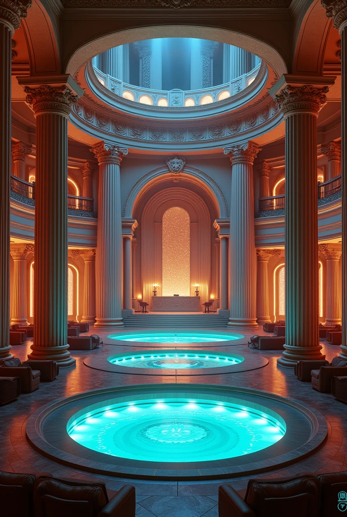 The city&#39;s largest nightclub with a Greco-Roman theme inspired by the Roman Colosseum, which includes a DJ stage and a round pool in the center. 